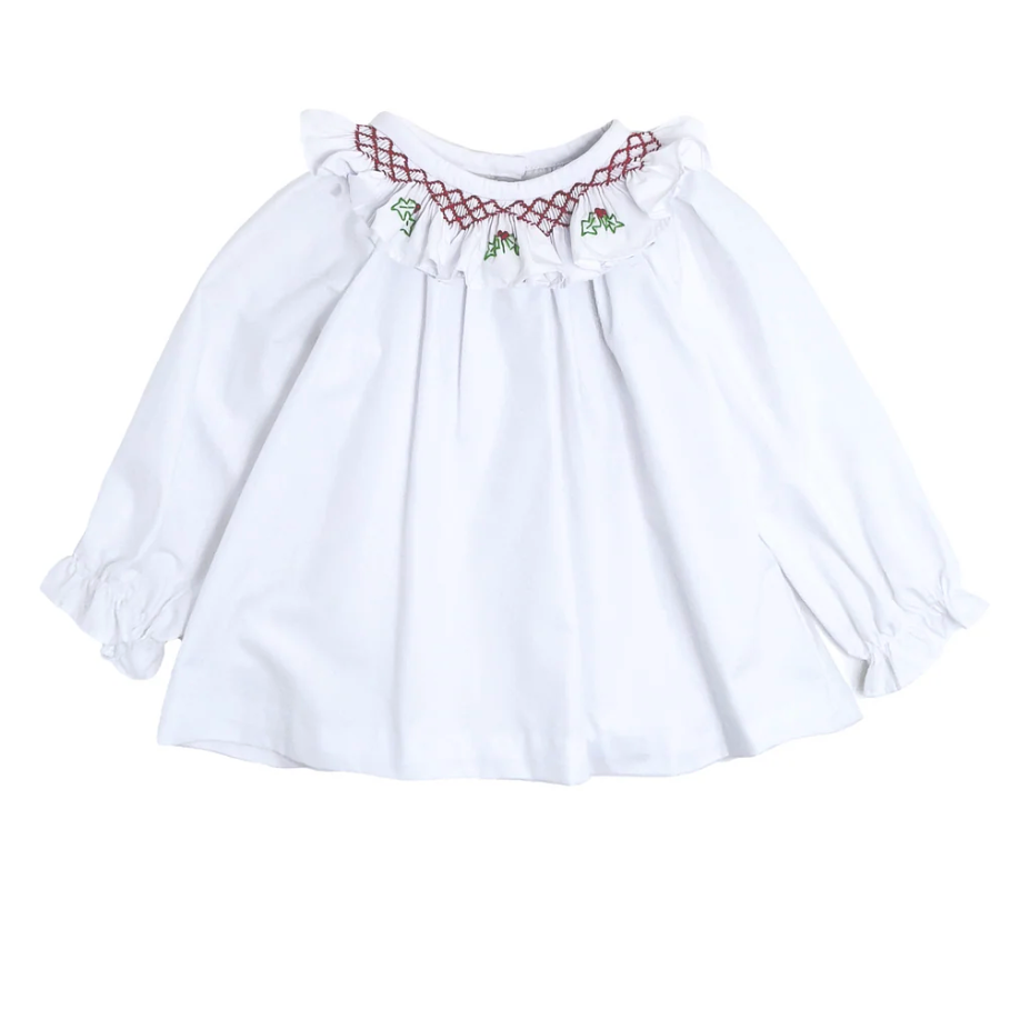 Red Flower Scarlett Blouse, White Broadcloth