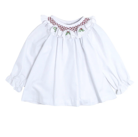 Red Flower Scarlett Blouse, White Broadcloth