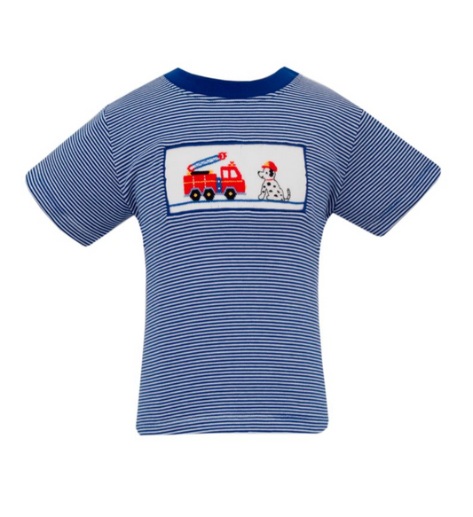 Striped Smocked T-Shirt, Firetruck Pup