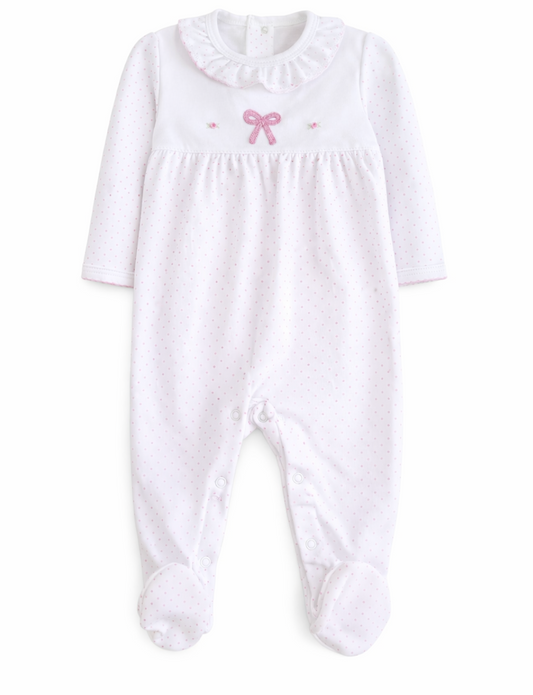 Crochet Pink Dot Footie, Bow