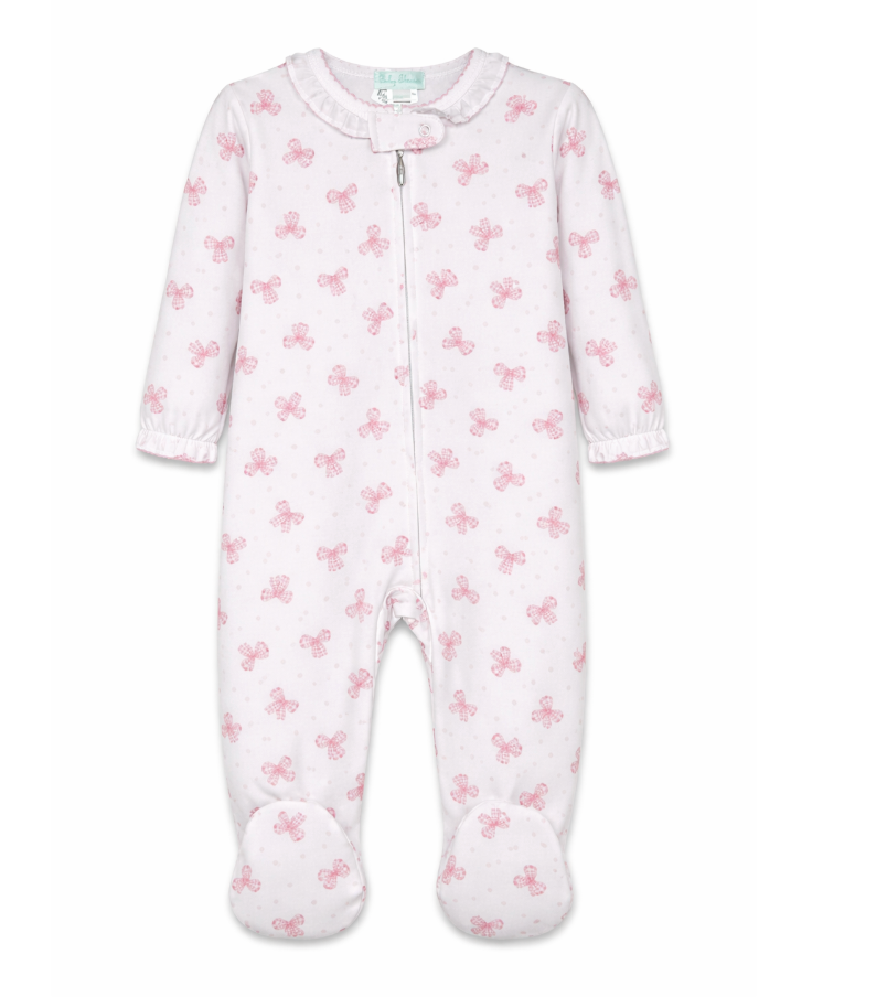 Printed Zippered Footie, Pink Bows