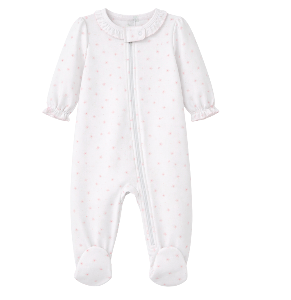 Pink Flower Print Zip Footie