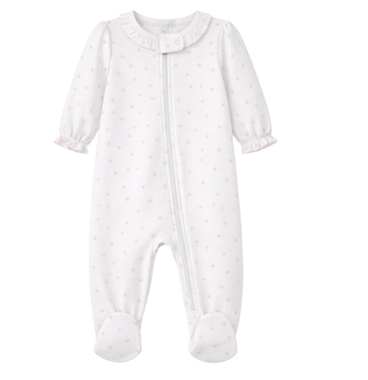 Pink Flower Print Zip Footie