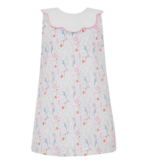 Sleeveless Dress with Scalloped Collar, Birds