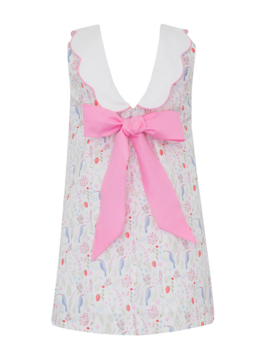 Sleeveless Dress with Scalloped Collar, Birds