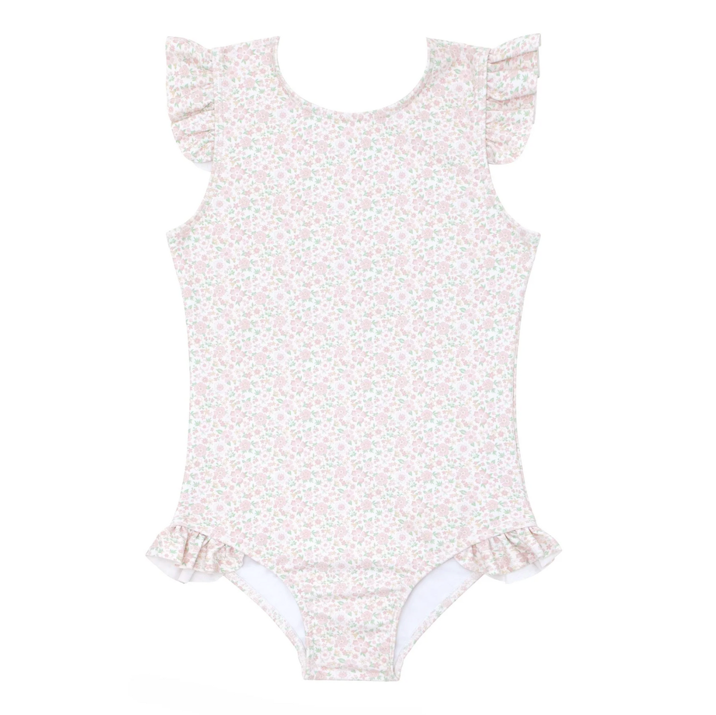 Girl Antique Floral Ruffle Cap Sleeve One Piece