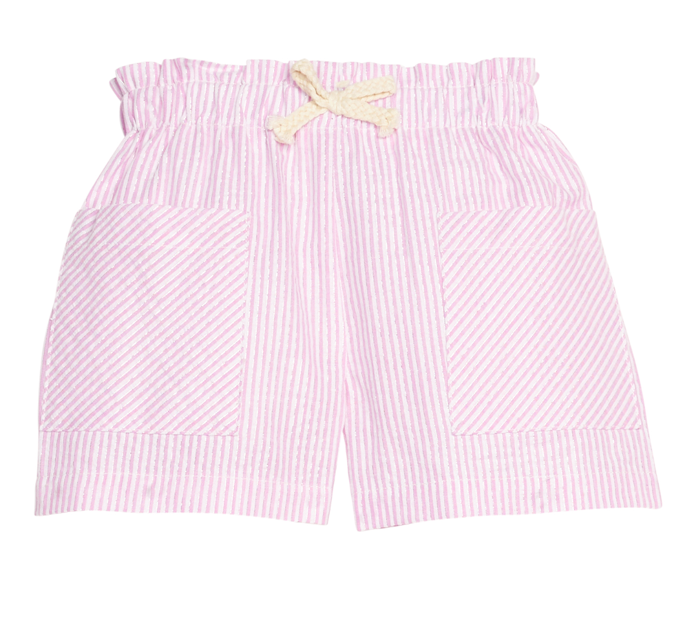 Patch Pocket Shorts - Pink Sparkle Seersucker