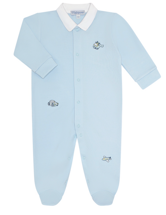 Mini Voyages Embroidery Snap Footie