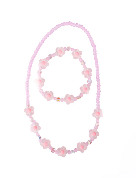 Pink Crystal Blooms Necklace & Bracelet Set