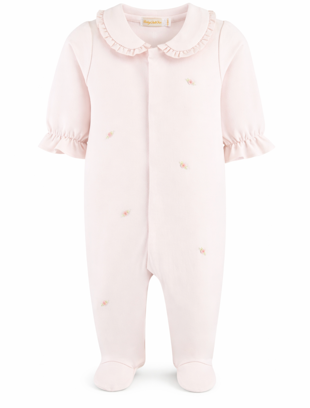 All Over Embroidered Collared Footie, Roses