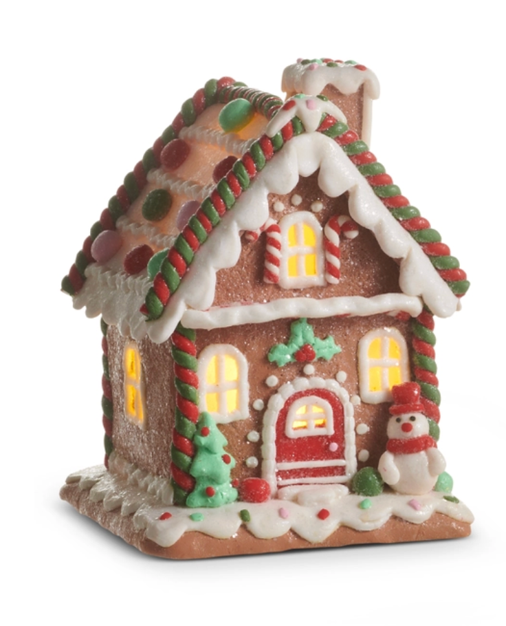 7" Lighted Gingerbread House, Snowman