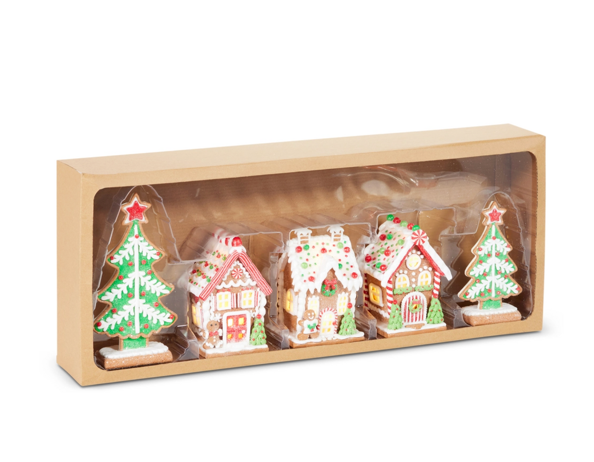 8.25" Box of Lighted Gingerbread Houses and Trees