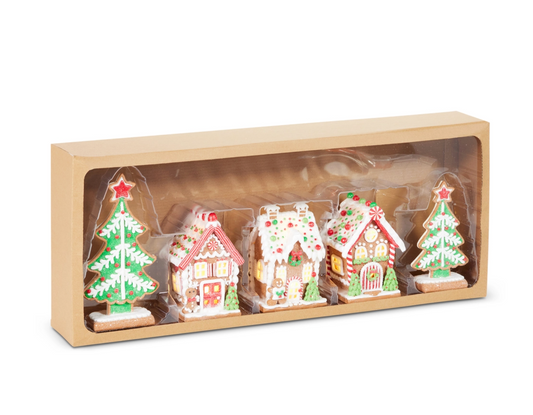 8.25" Box of Lighted Gingerbread Houses and Trees