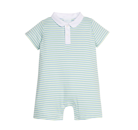 Peter Pan Polo Striped Short Romper, Greenview