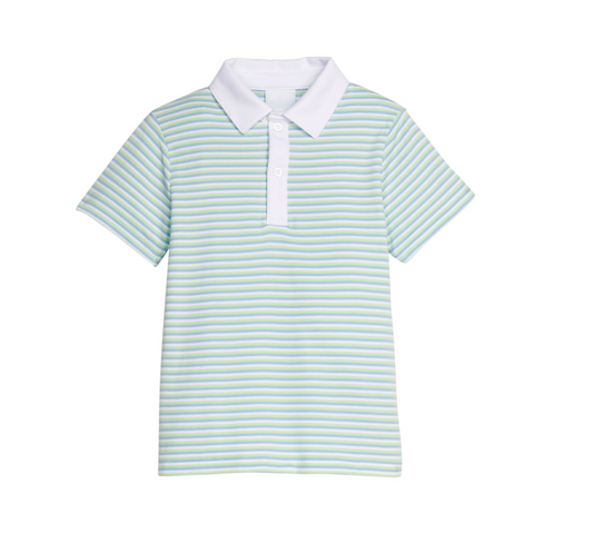 Short Sleeve Striped Polo Shirt, Greenview