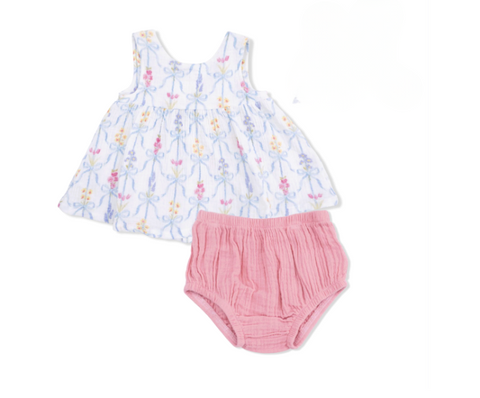 Ribbon Bouquets Ruffle Back Top And Bloomer
