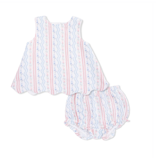 Tulip Stripe Scallop Back Bloomer Set