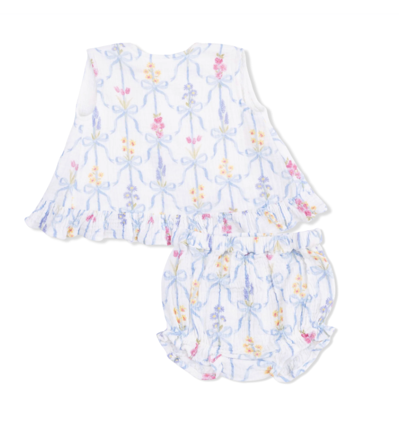 Ribbon Bouquets Ruffle Back Top And Bloomer