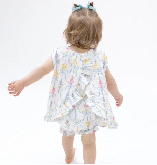 Ribbon Bouquets Ruffle Back Top And Bloomer