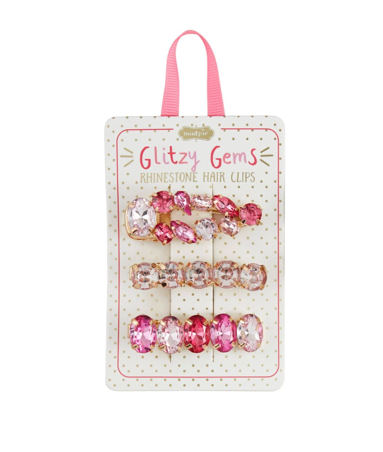 Hot Pink Glitzy Gem Hair Clips