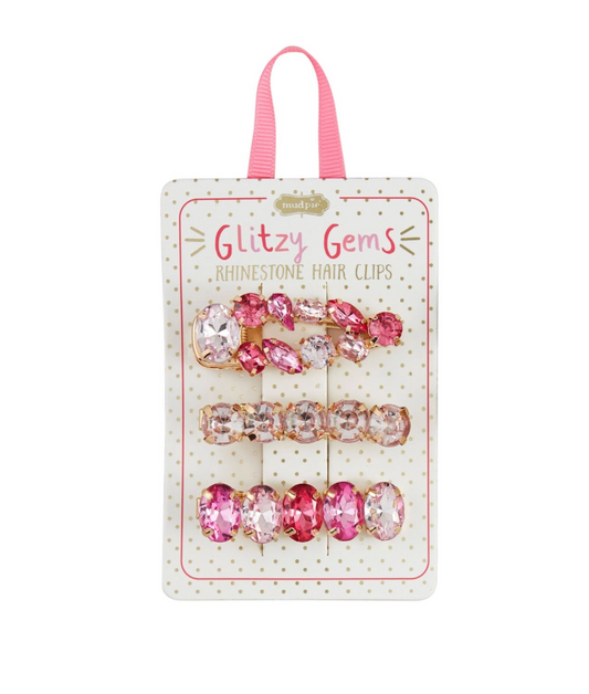Hot Pink Glitzy Gem Hair Clips