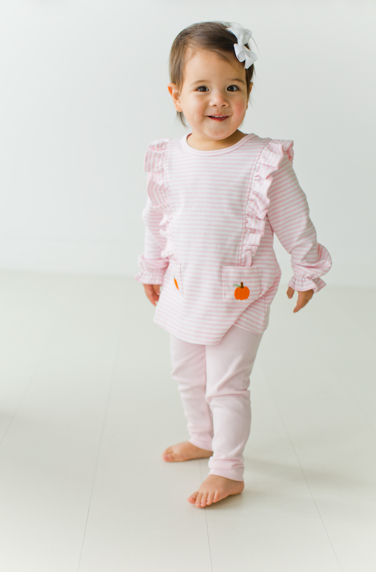Long Sleeve Ruffle Striped Top, Pumpkin