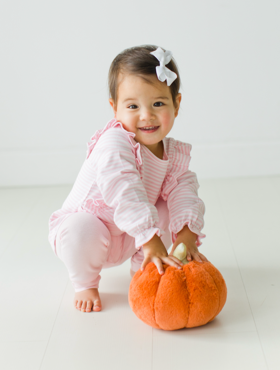 Long Sleeve Ruffle Striped Top, Pumpkin