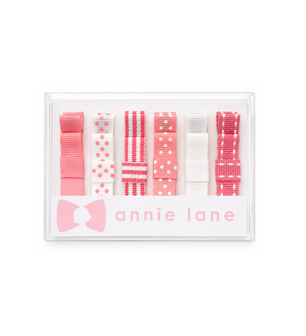 Hair Bows - Classic Grosgrain - Pink & White - Set of Six