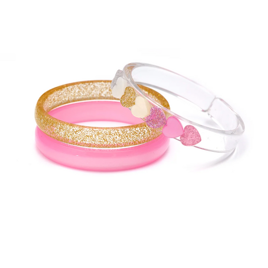 Set of 3 Bangles, Hearts Pearl Glitter