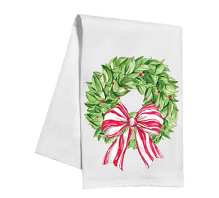 Kitchen Towel Handpainted Christmas Wreath with Berries