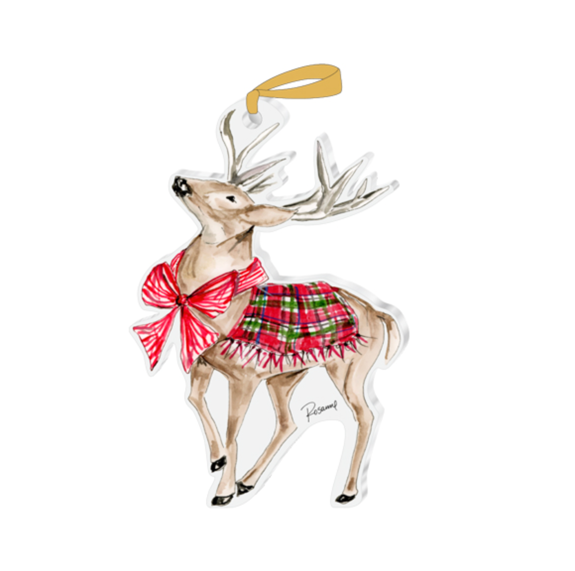 Reindeer with Big Red Bow Acrylic Ornament