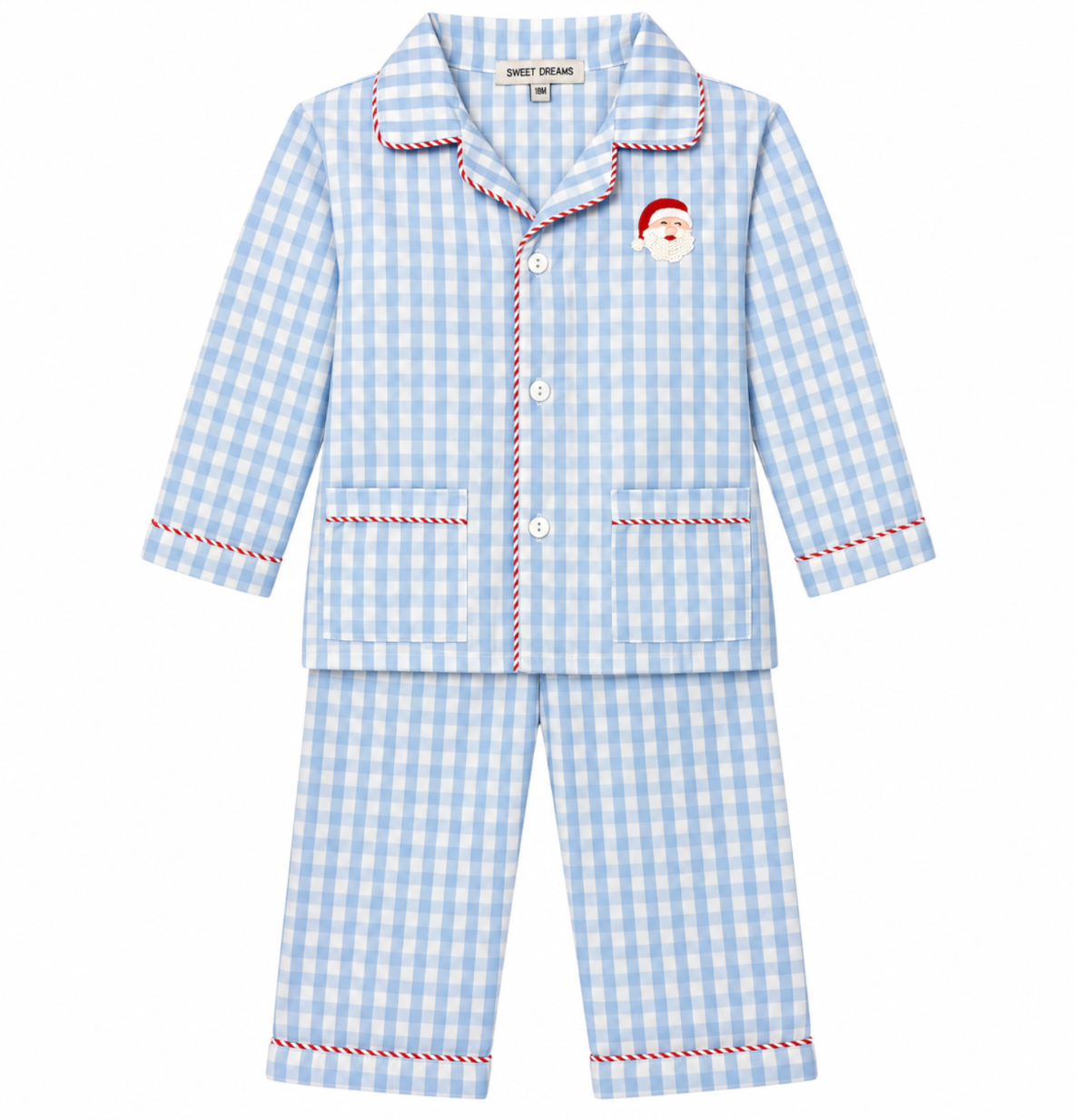 Boy's Santa Blue Gingham Pajamas