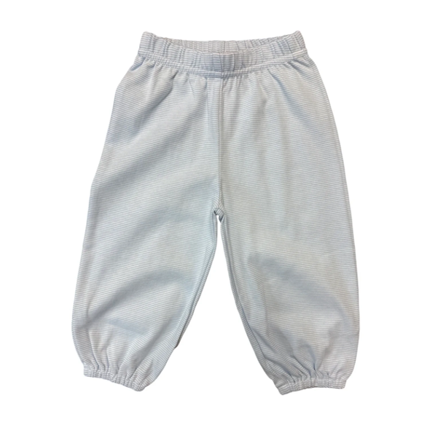 Boy's Interlock Cotton Baby Blue Mini Stripe Cinched Ankle Pants