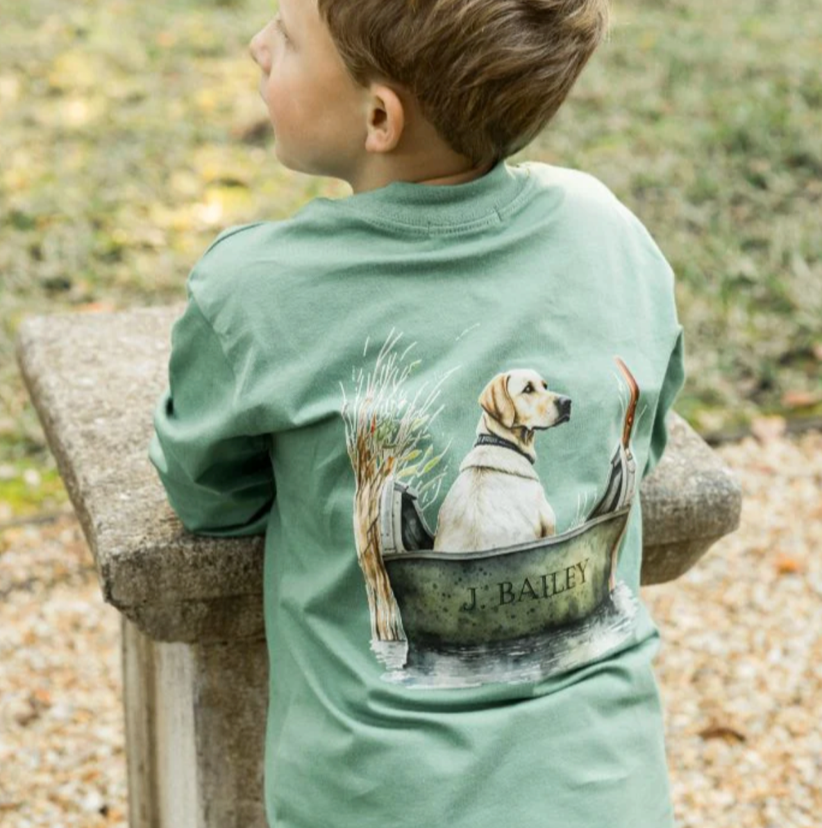 J. Bailey Long Sleeve Logo Tee - Dog in Boat on Green