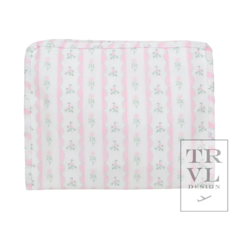 Large Roadie Zip Pouch, Ribbon Floral Pink