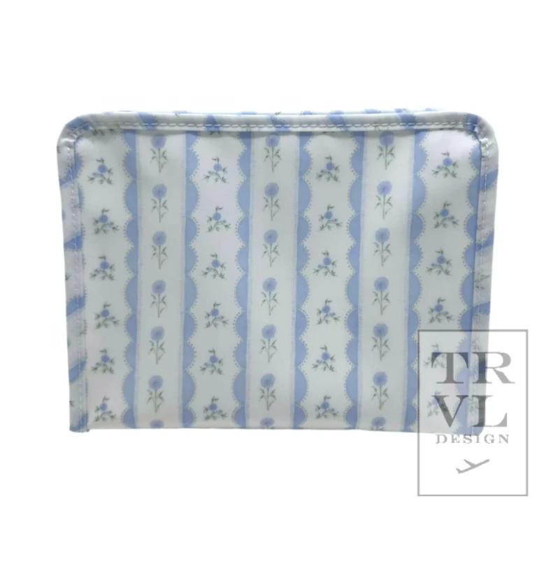 Large Roadie Zip Pouch, Ribbon Floral Blue