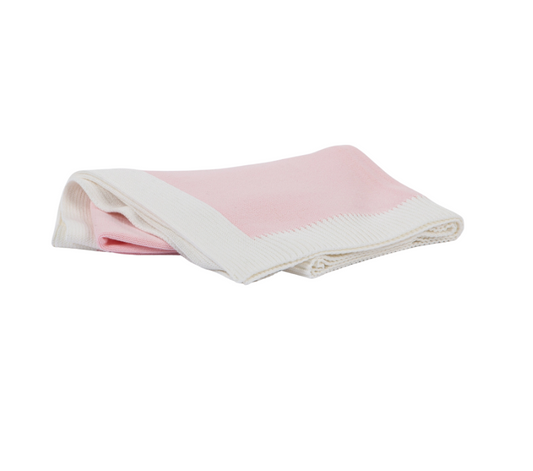 Jersey Knit Blanket with Contrast Rib Border, Pink with White