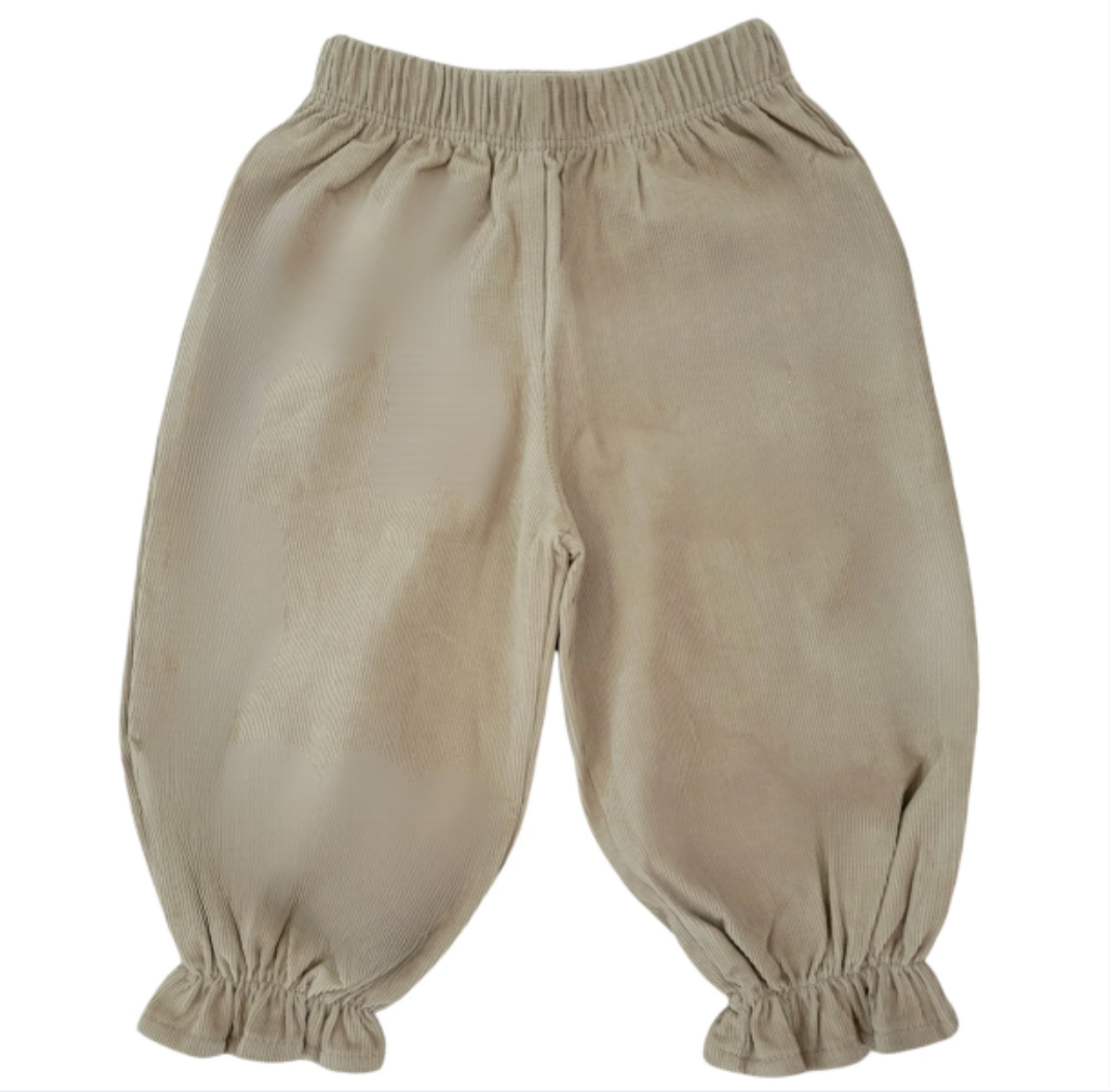 Girl's Corduroy Khaki Sand Cinched Ruffle Pants