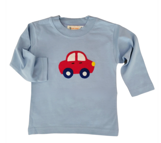 Boy's Long Sleeve Sky Blue T-Shirt with Red Car