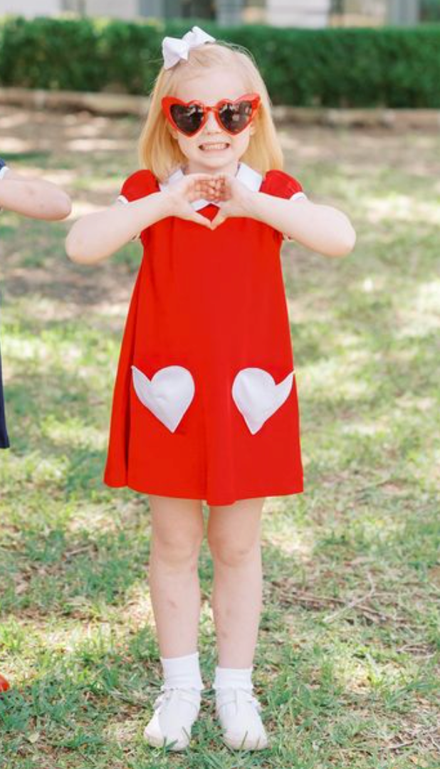 Heart Applique Short Sleeve A-Line Red Dress