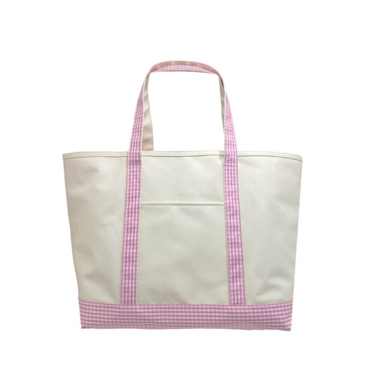 Maxi Tote, Coated Canvas Large Natural With Gingham Pink