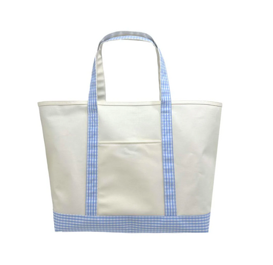 Maxi Tote, Coated Canvas Large Natural With Gingham Sky