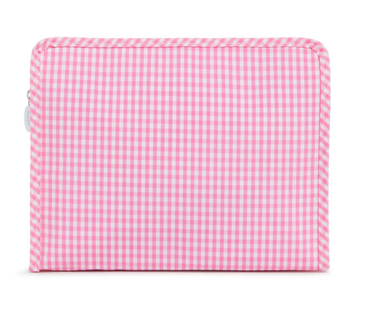 Large Roadie Zip Pouch, Gingham Pink