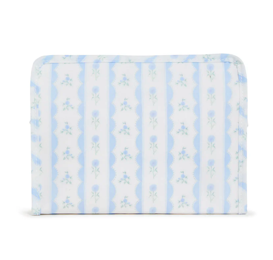 Medium Roadie Zip Pouch, Ribbon Floral Blue