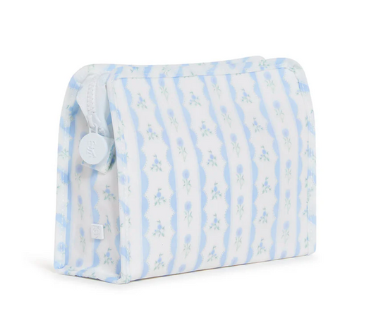 Medium Roadie Zip Pouch, Ribbon Floral Blue