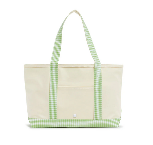 Medium Tote, Gingham Leaf Green Trim