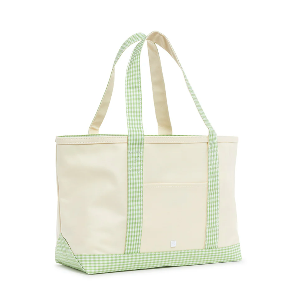 Medium Tote, Gingham Leaf Green Trim