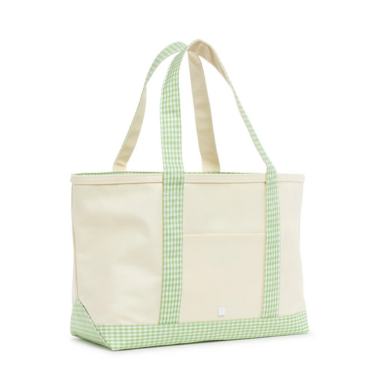 Medium Tote, Gingham Leaf Green Trim