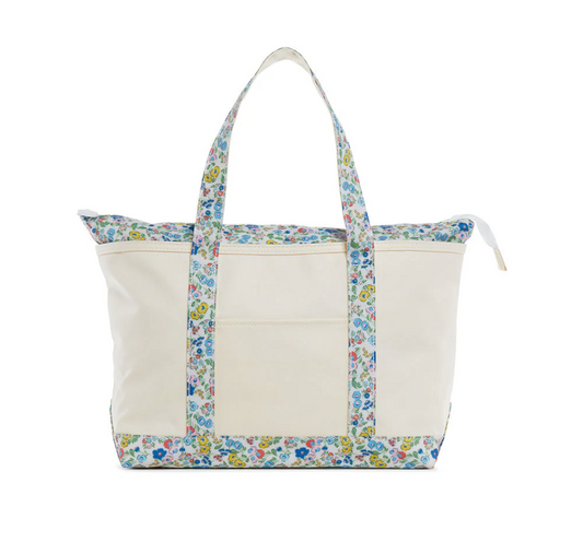 Medium Tote, Natural with Posies Trim