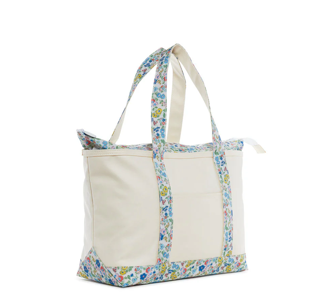 Medium Tote, Natural with Posies Trim